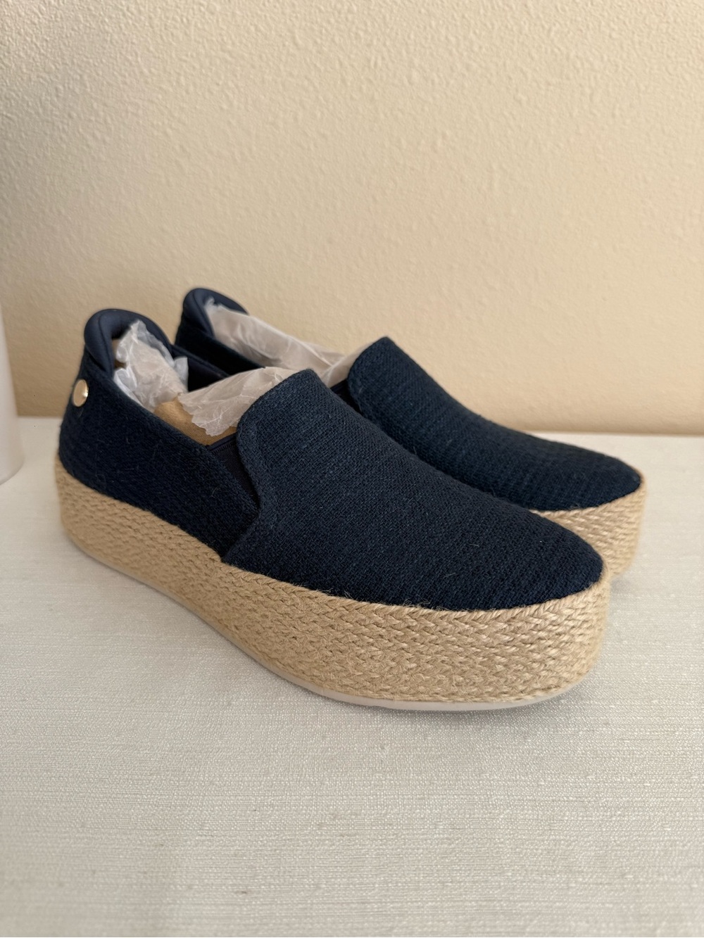 New Skechers Martha Stewart Navy Knit Slip-On Platform Espadrille
